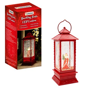 LED Water & Glitter Santa Lantern - Red