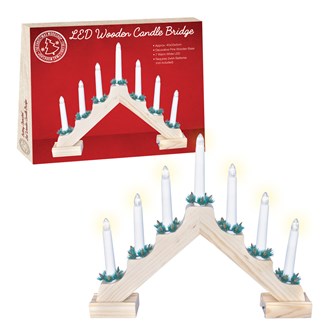 B/O LED Wooden Candle Bridge- Pine