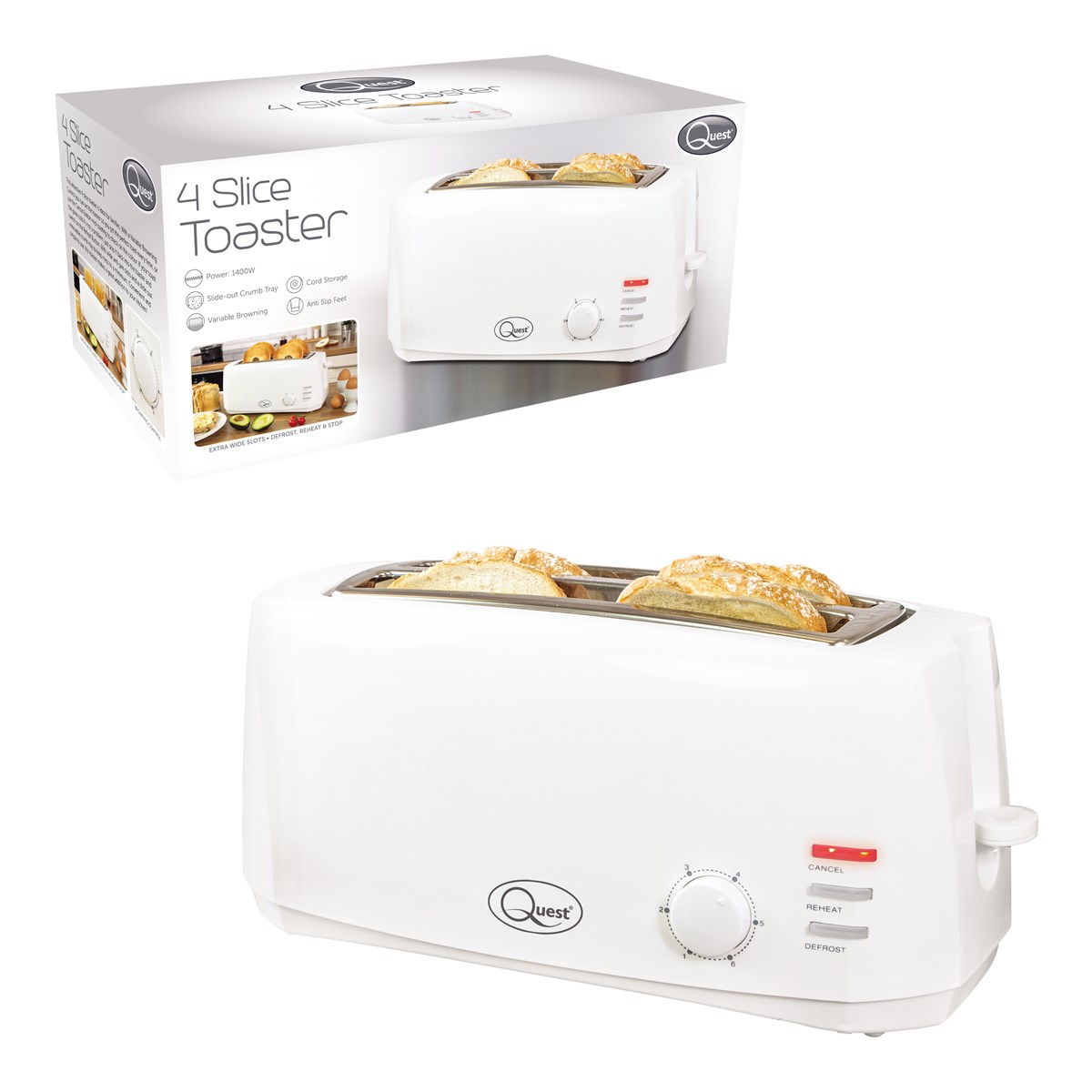 4 Slice Cool Touch Toaster White