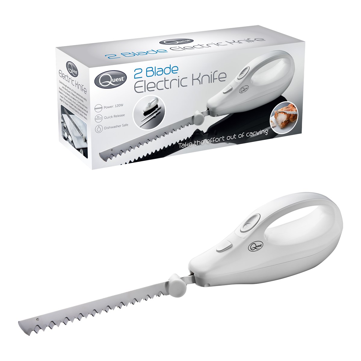 White Electric Knife With Extra Coarse Blade