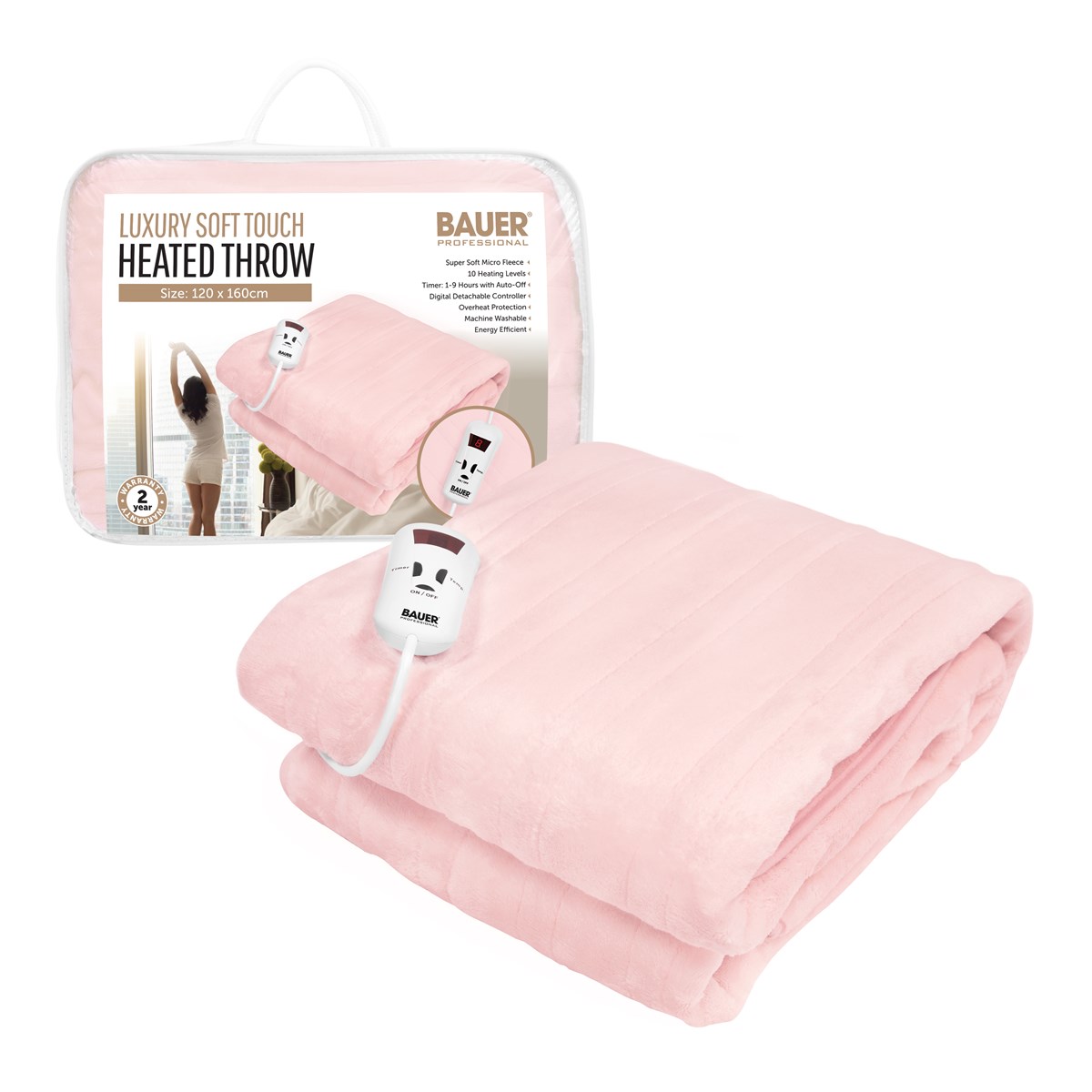 Bauer Luxury Soft Touch Heated Throw Pink 120x160