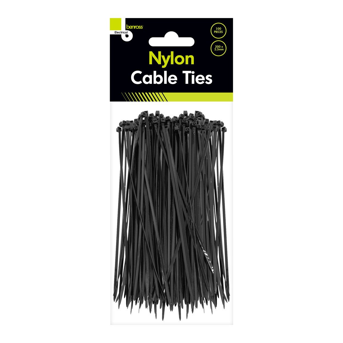 100pcs Black Cable Ties 200mm x 2.5mm