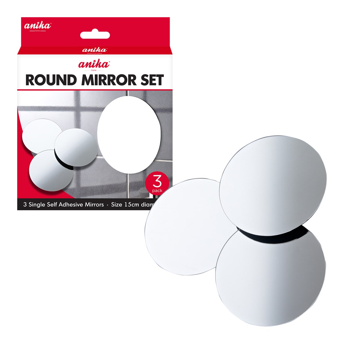 3pk Self Adhesive Mirrors Round