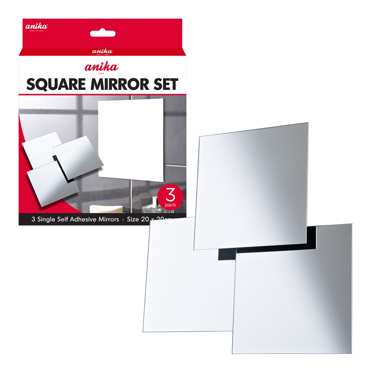 3pk Self Adhesive Mirrors Square Large