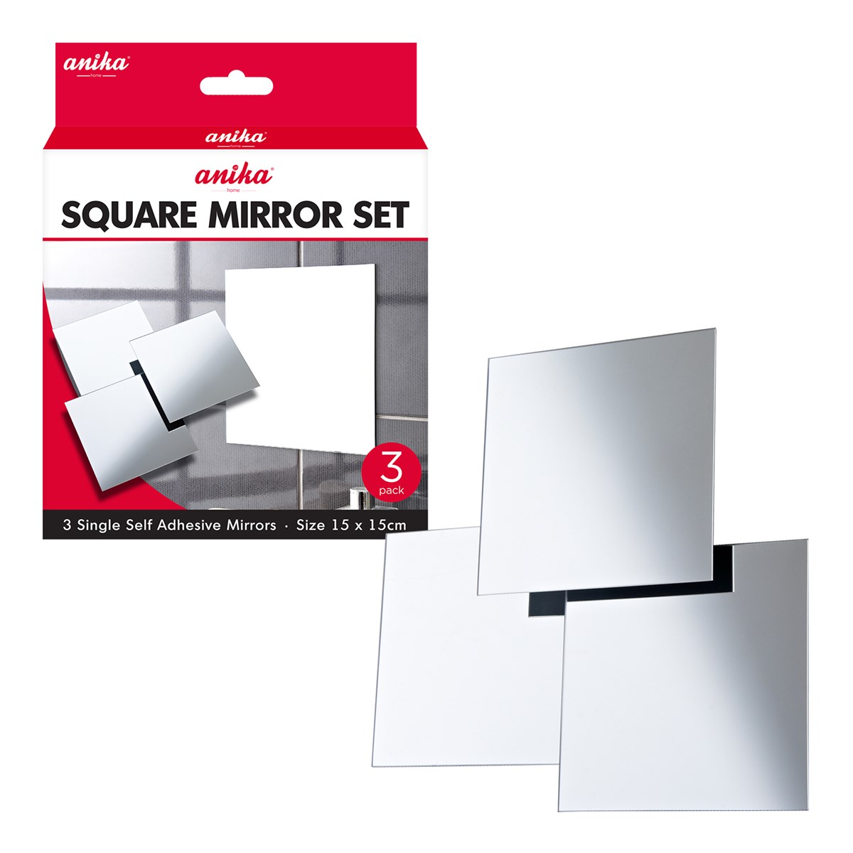3pk Self Adhesive Mirrors Square Small