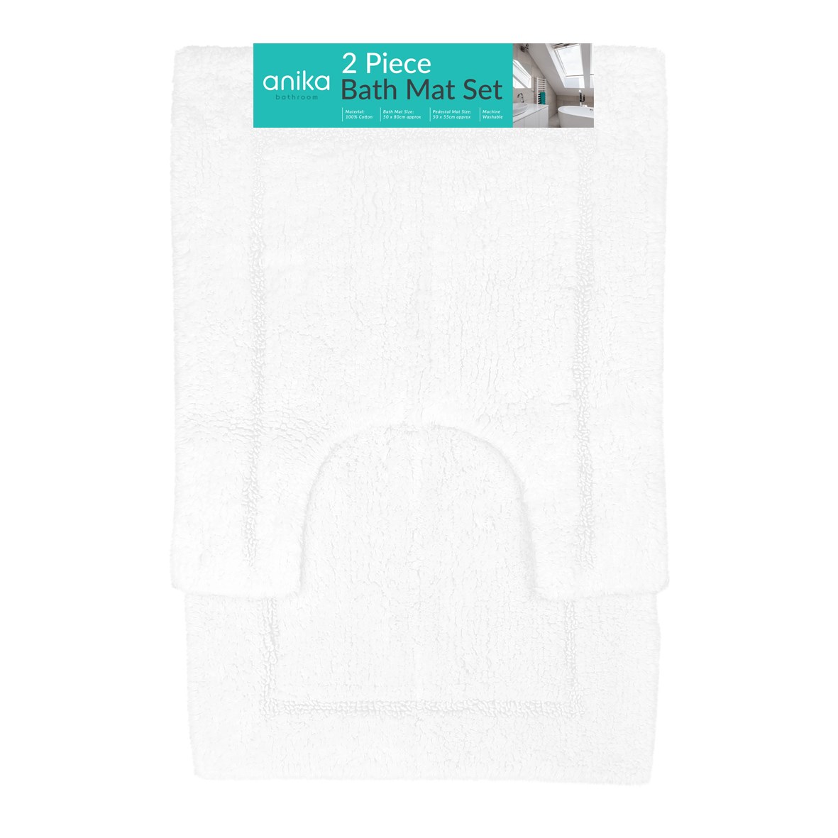 2 Piece Bath Mat Set White