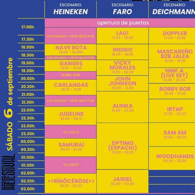 Horarios phe festival 2025 tenerife puerto de la cruz sábado 6 septiembre