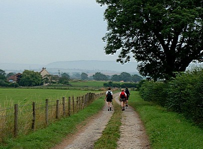 Drive to Moor House Farm, Cleveland Hills in the distance