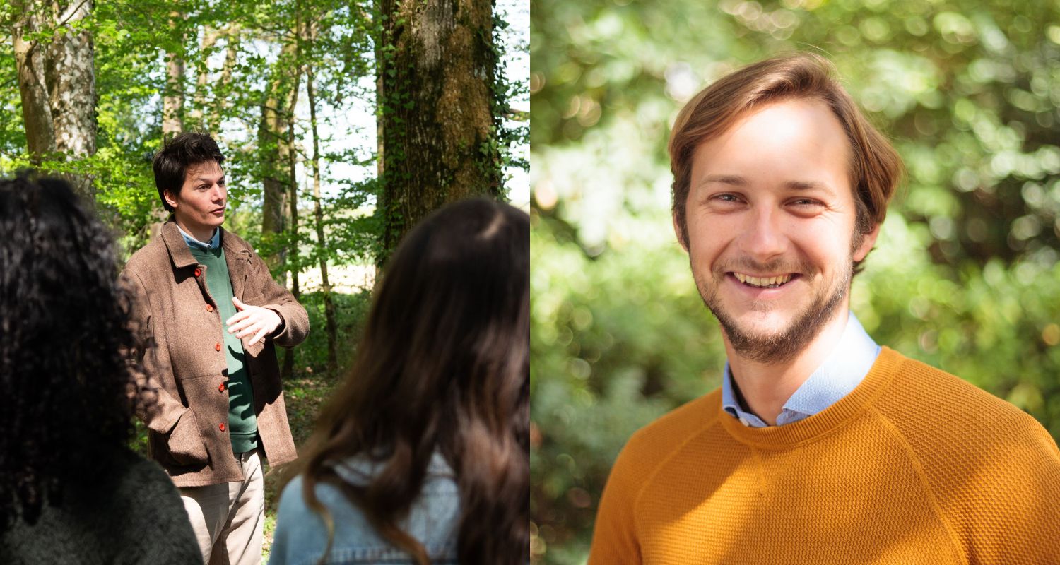 Left: Pierre-François Dumont Saint Priest welcoming 50 clients to our 2025 forest visit in our Pézarches forest. Right: Vianney Renard in our Luthenay forest. 