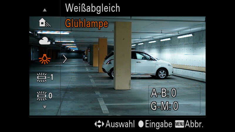 Tiefgarage Weissabgleich Gluehlampe