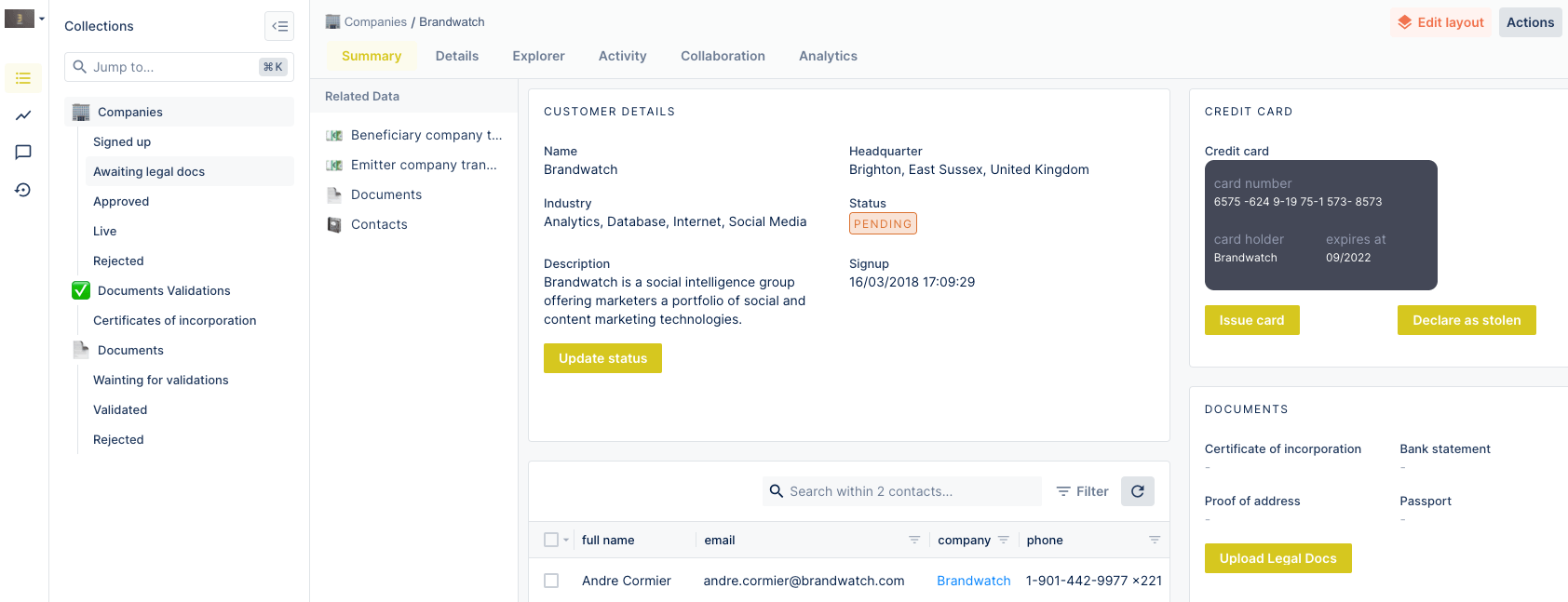 A Forest Admin Summary View example.