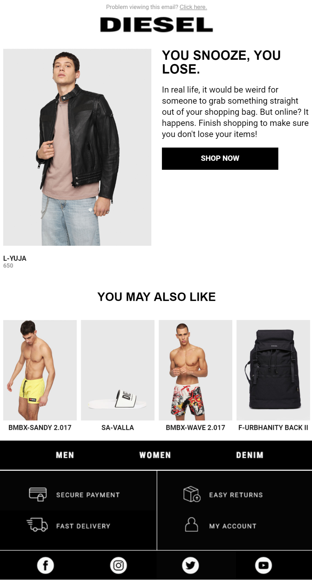 Diesel abandoned cart email marketing