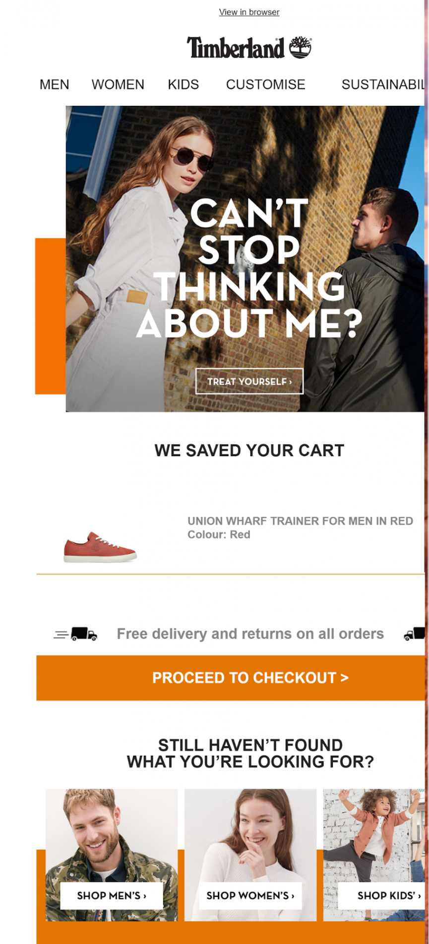 Timberland abandoned cart email marketing