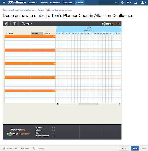 embed your gantt chart on a page in atlassians confluence app confluence chart