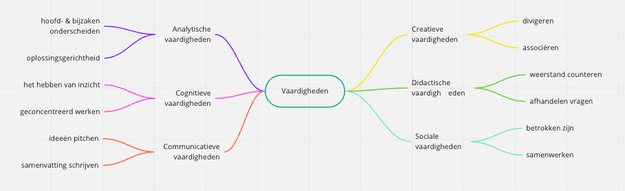 Mindmap soorten vaardigheden inclusief diverse voorbeelden