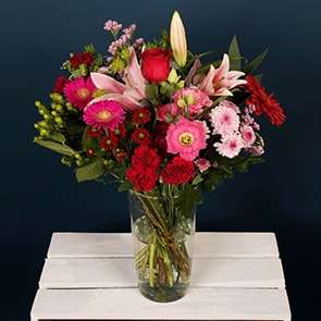 One of our most luxurious and impressive bouquets for blowing the socks off your loved one! This bouquet is an artfully created florist's choice for the season. Featuring pinks, reds and whites, this artisan bouquet will brighten their day and create a memory to last a lifetime. 

All our bouquets are available for same day flower delivery in Dublin and next-day flower delivery anywhere in Ireland.