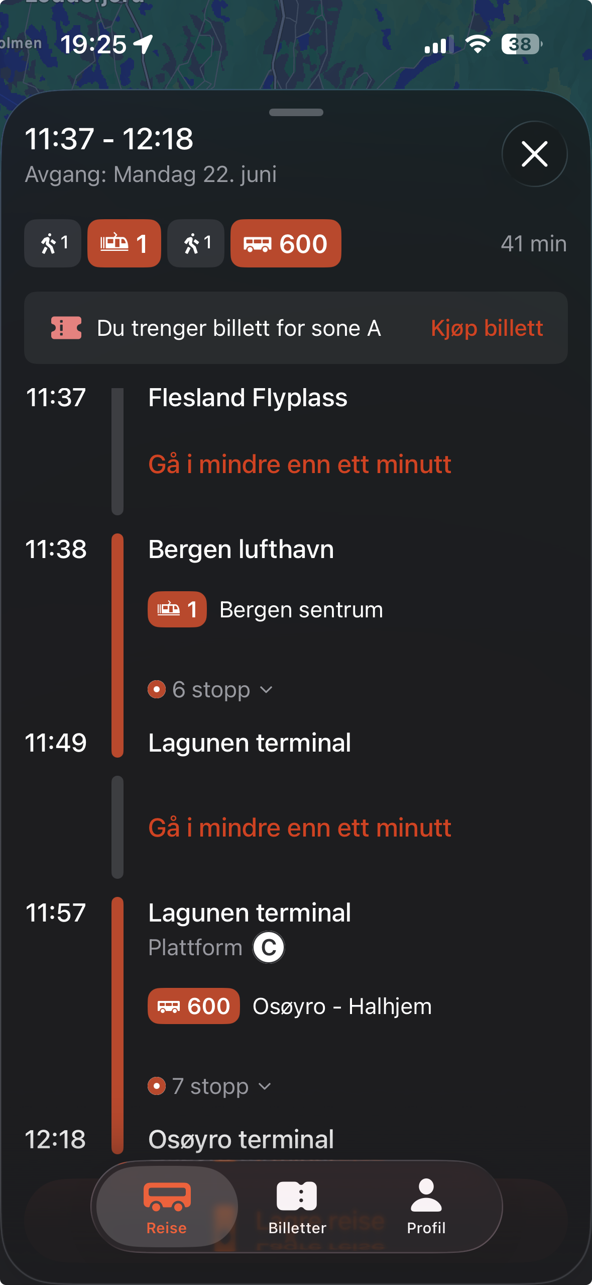 screenshot buss from airport to Osøyro