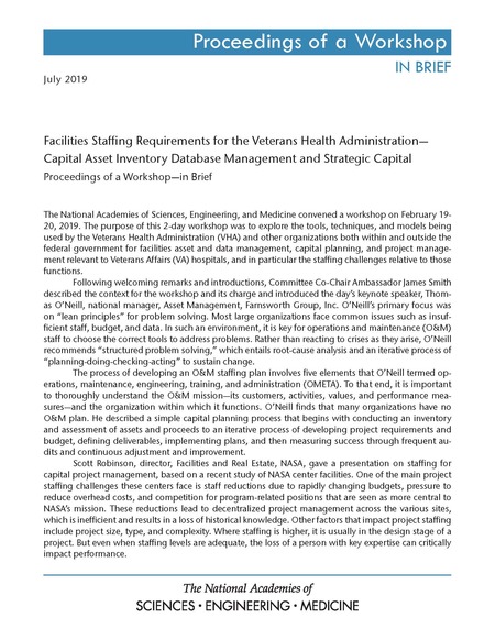 Cover of 'Facilities Staffing Requirements for the Veterans Health Administrationâ€"Capital Asset Inventory Database Management and Strategic Capital'