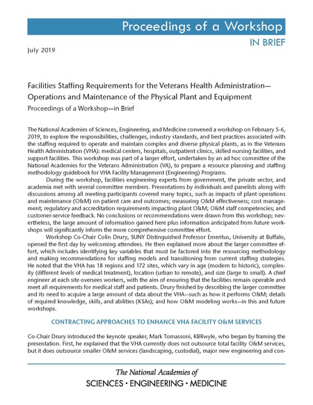 Cover of 'Facilities Staffing Requirements for the Veterans Health Administrationâ€"Operations and Maintenance of the Physical Plant and Equipment'