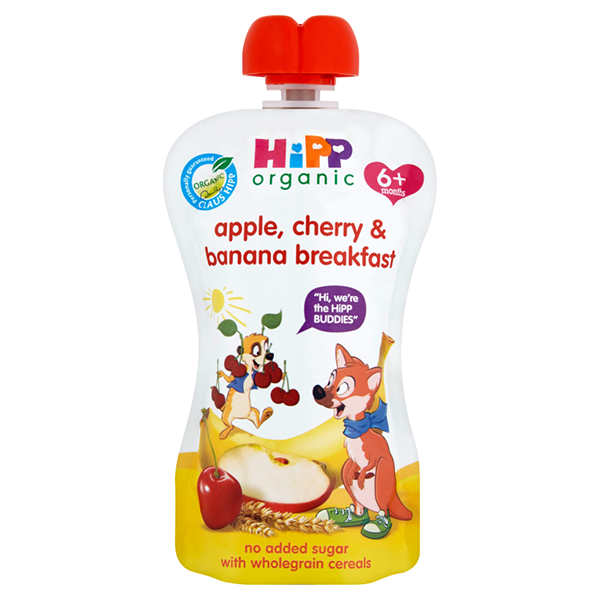 HIPP belgur epli, bananar, kirsuber, morgunkorn 100 g.
