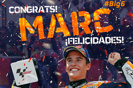 Marc Márquez celebra 6º título mundial con mano gigante