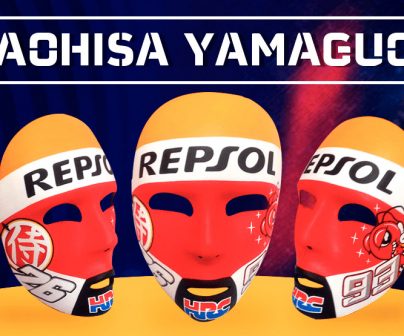 Máscaras Repsol de Naohisa Yamaguchi con los números de Márquez y Pedrosa
