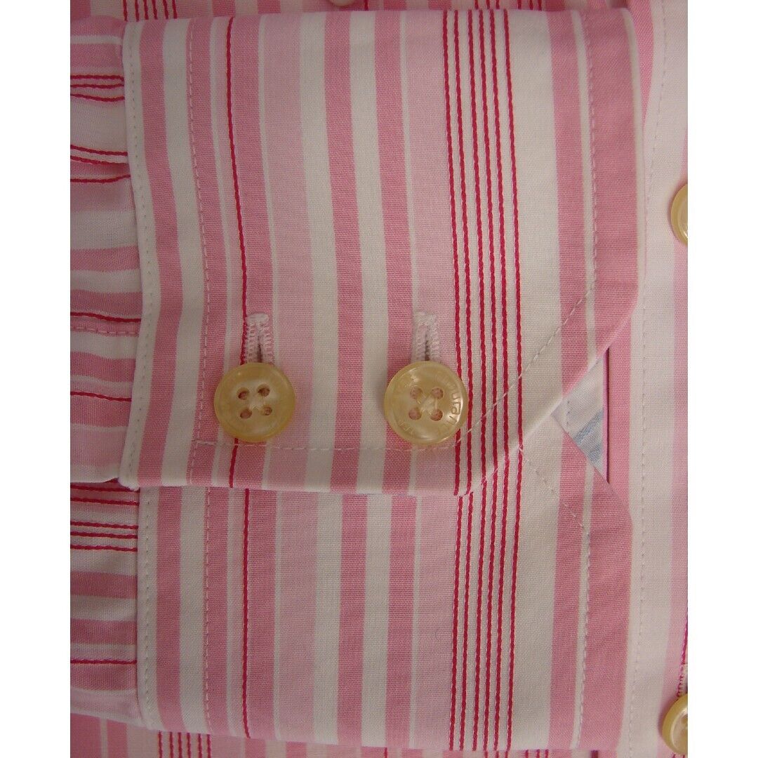 TED BAKER ENDURANCE Shirt Mens 16 M Pink & White Stripes