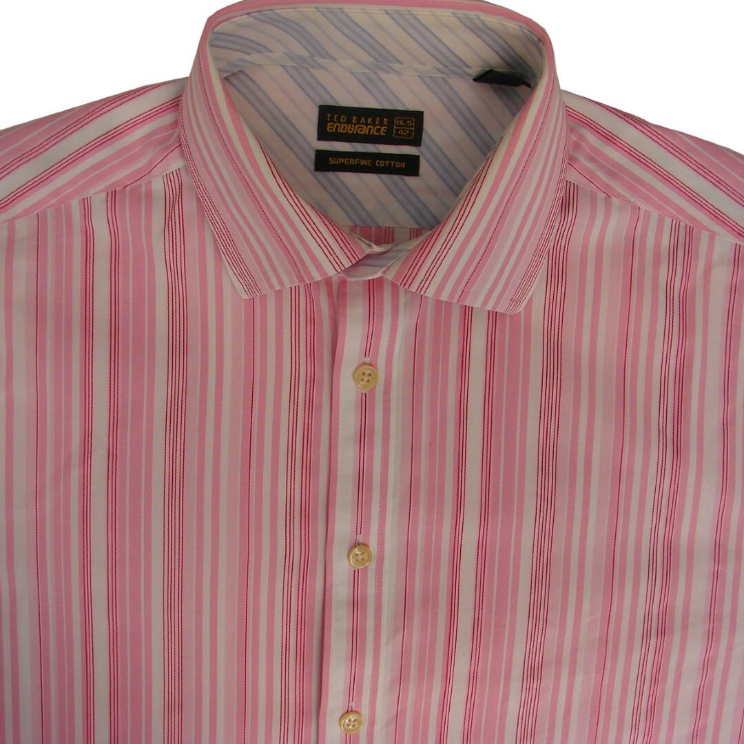 TED BAKER ENDURANCE Shirt Mens 16 M Pink & White Stripes