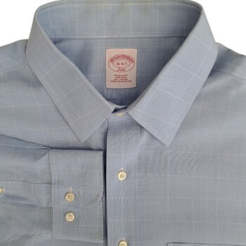 BROOKS BROTHERS 346 Shirt Mens 16 M Light Blue - Check REGULAR FIT
