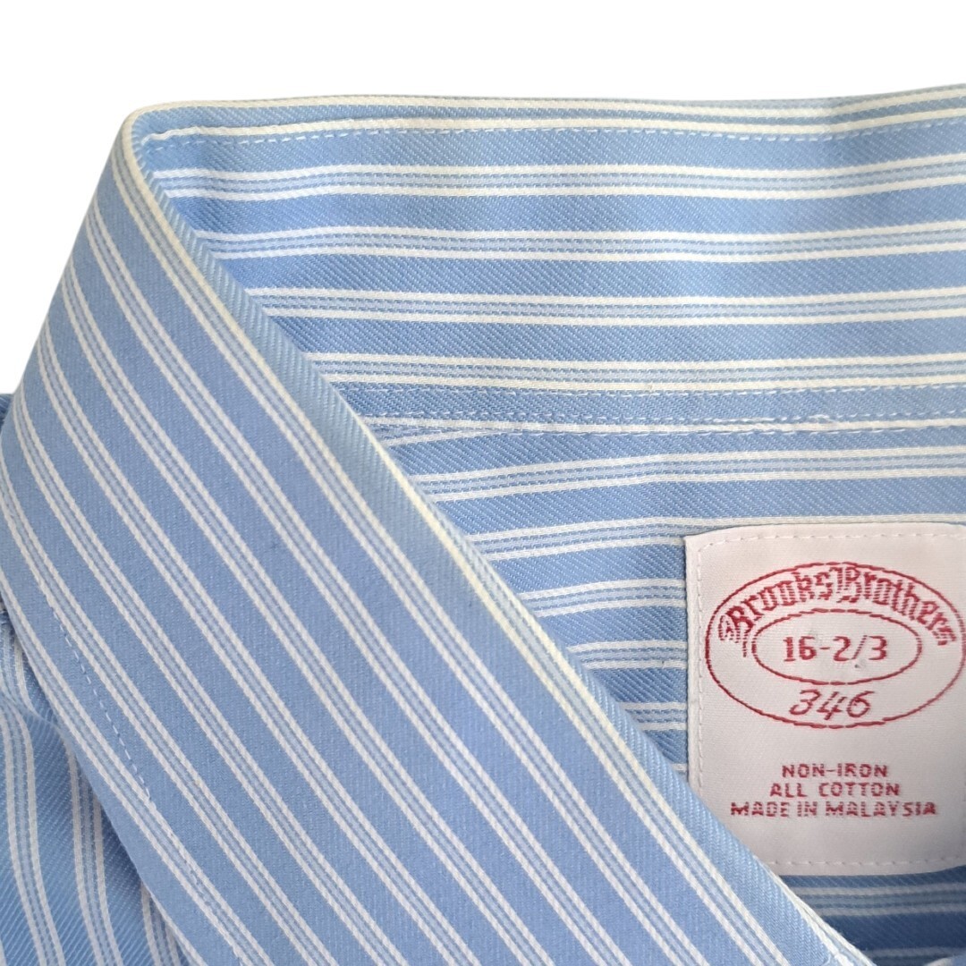 BROOKS BROTHERS 346 Shirt Mens 16 M Blue - White Stripes NON IRON