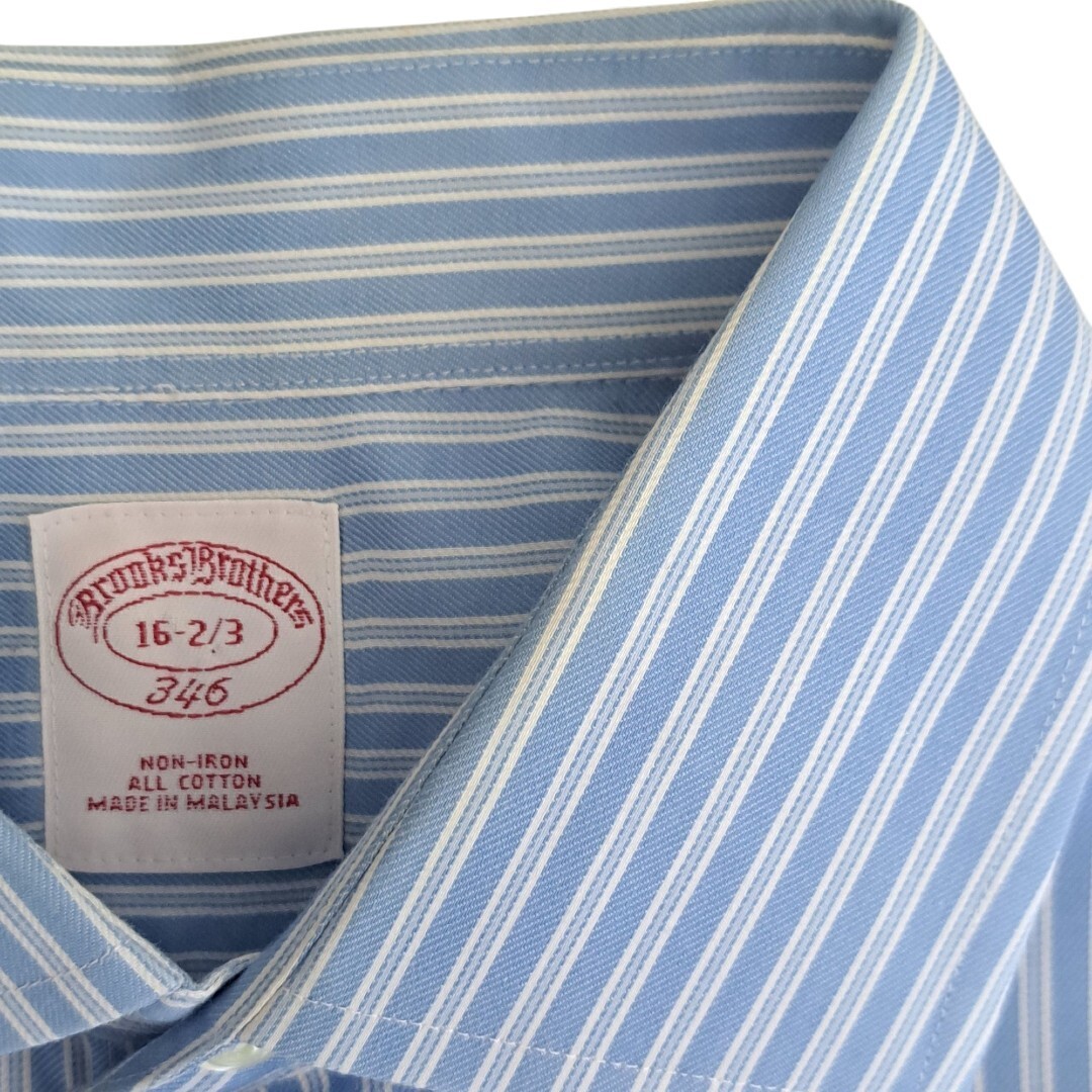 BROOKS BROTHERS 346 Shirt Mens 16 M Blue - White Stripes NON IRON