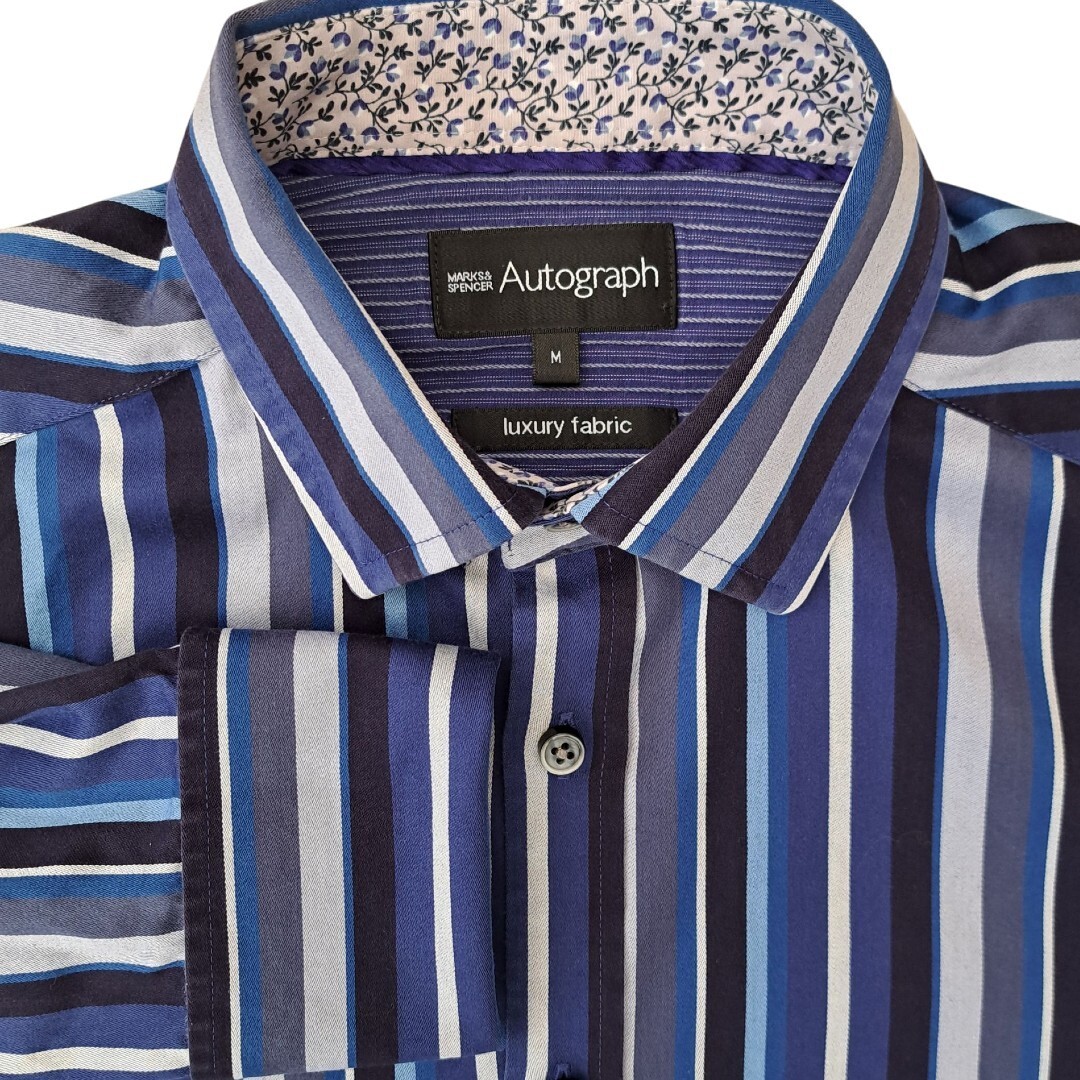 marks and spencer mens dress shirts MARKS & SPENCER Mens Size 17/43 Striped Cotton Dress Shirt