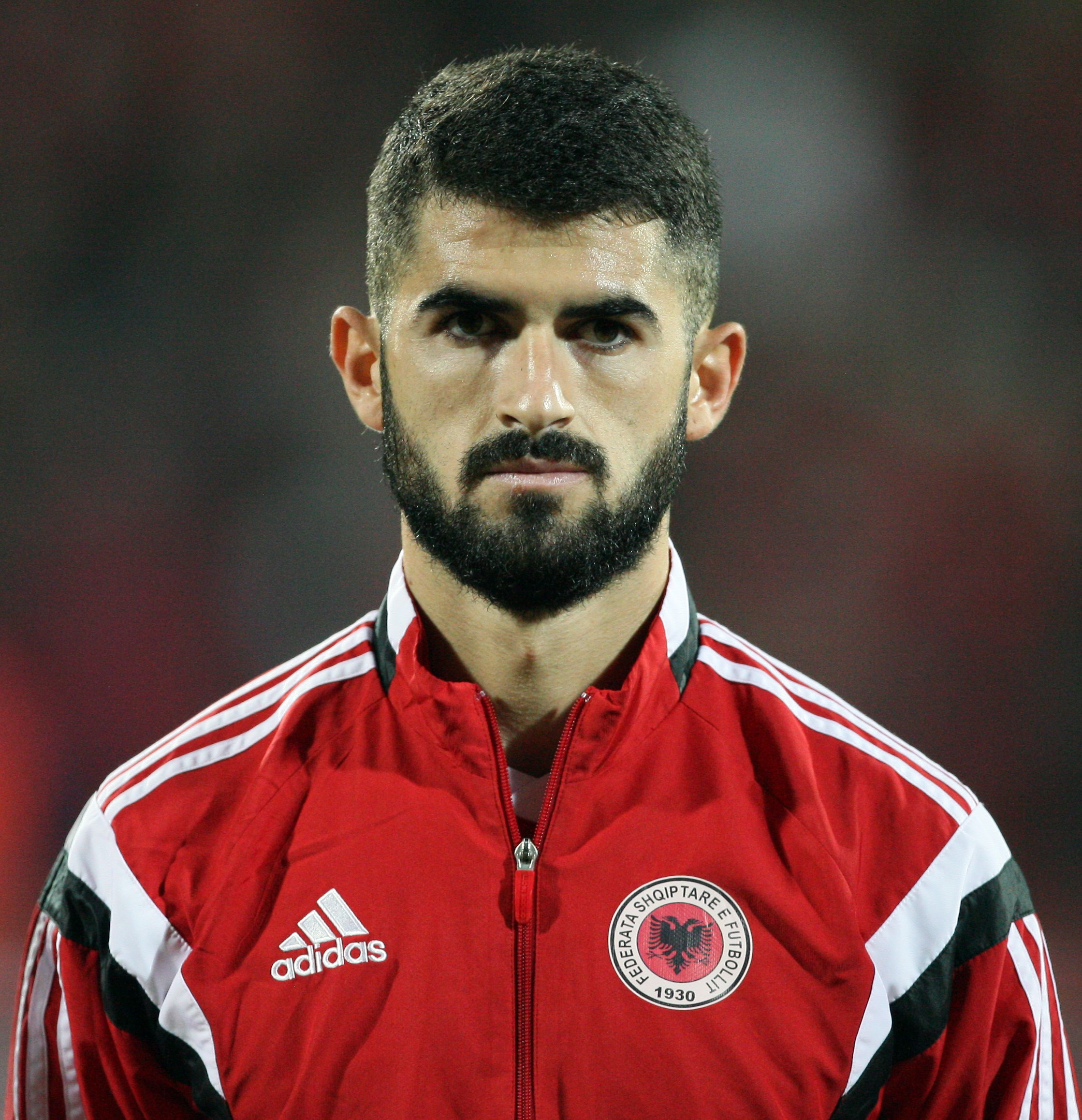 Albania's Elseid Hysaj looks on prior to the Euro 2016 qualifying football match between Albania and Serbia on October 8, 2015 at the Elbasan Arena in Elbasan. AFP PHOTO / GENT SHKULLAKU (Photo credit should read GENT SHKULLAKU/AFP/Getty Images)