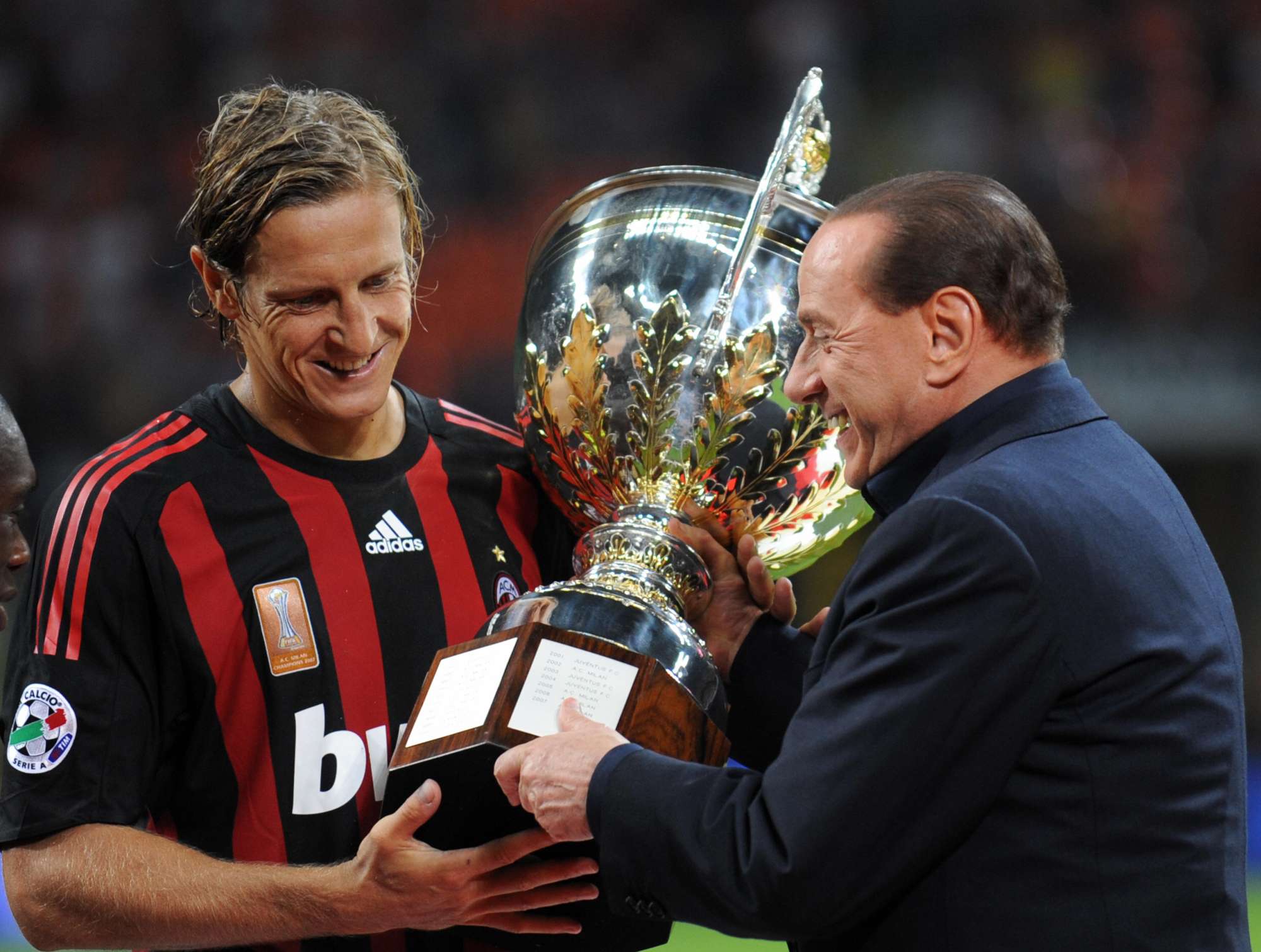 Silvio Berlusconi con uno dei capitano del "suo" Milan, Massimo Ambrosini
