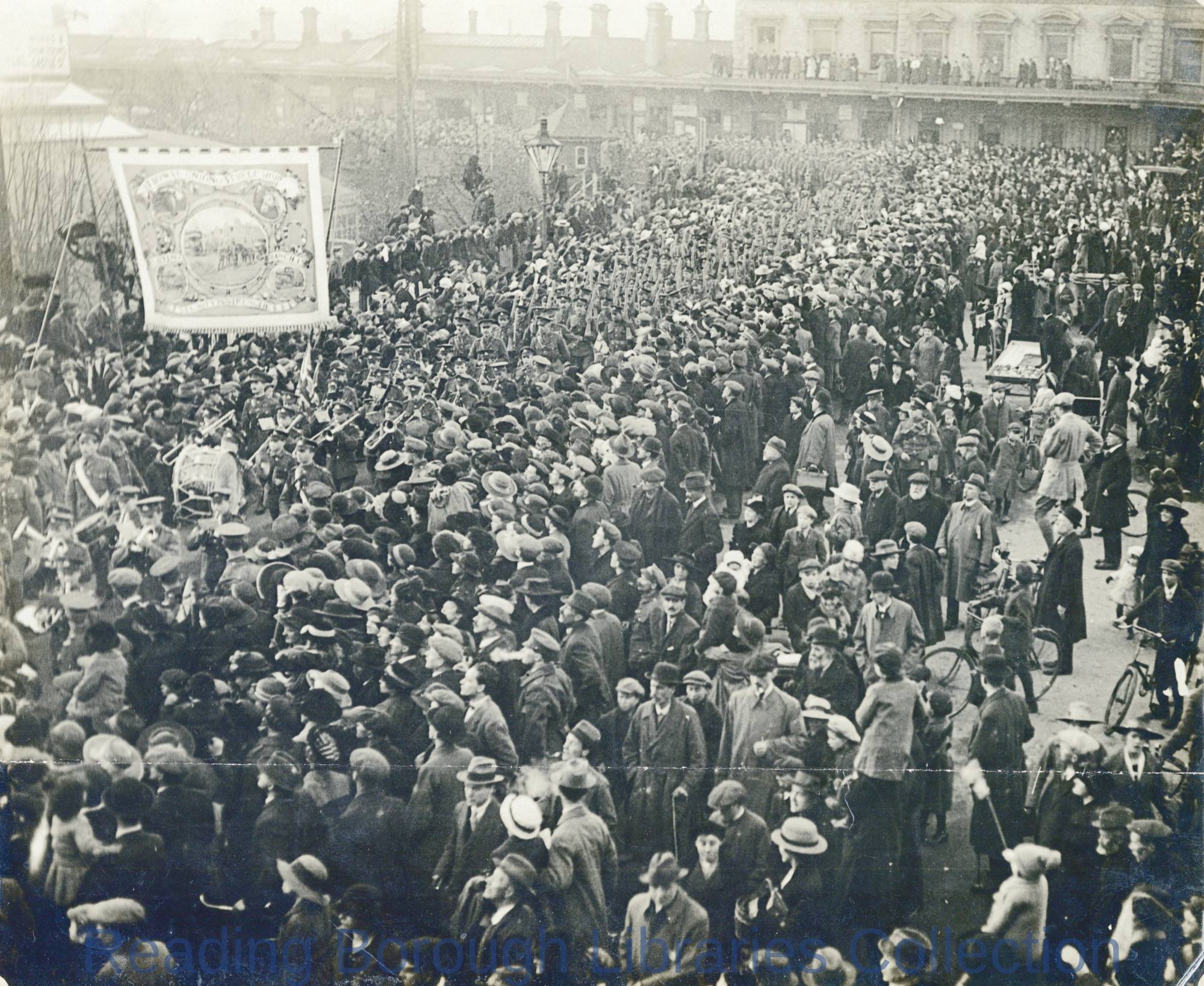 The return of the First Battalion, the Royal Berkshire Regiment, to Reading, 8 April 1919. The return of the First Battalion, the Royal Berkshire Regiment, to Reading, 8 April 1919.