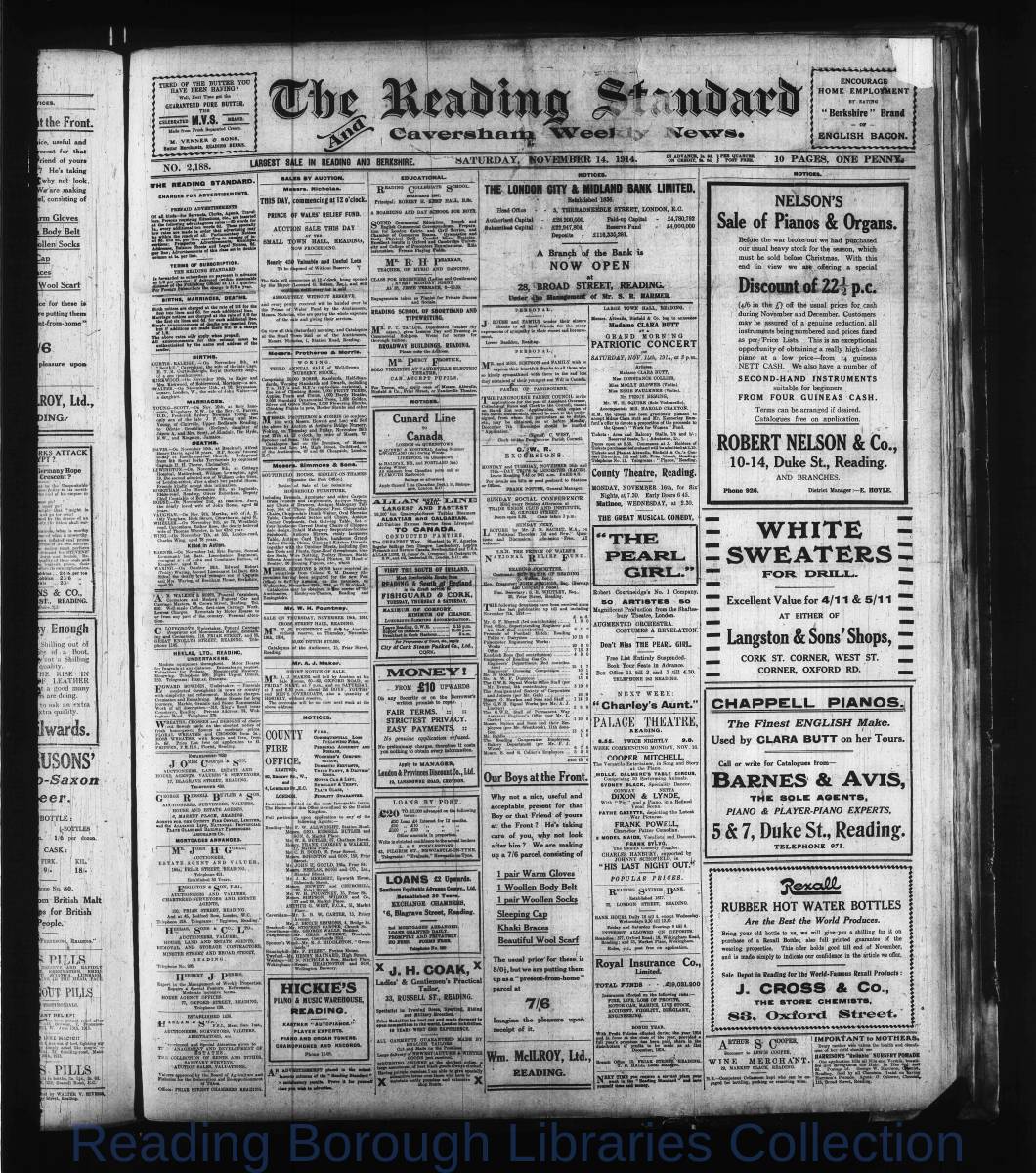 Reading Standard, Saturday, November 14, 1914. Pg 1 Reading Standard, Saturday, November 14, 1914. Pg 1