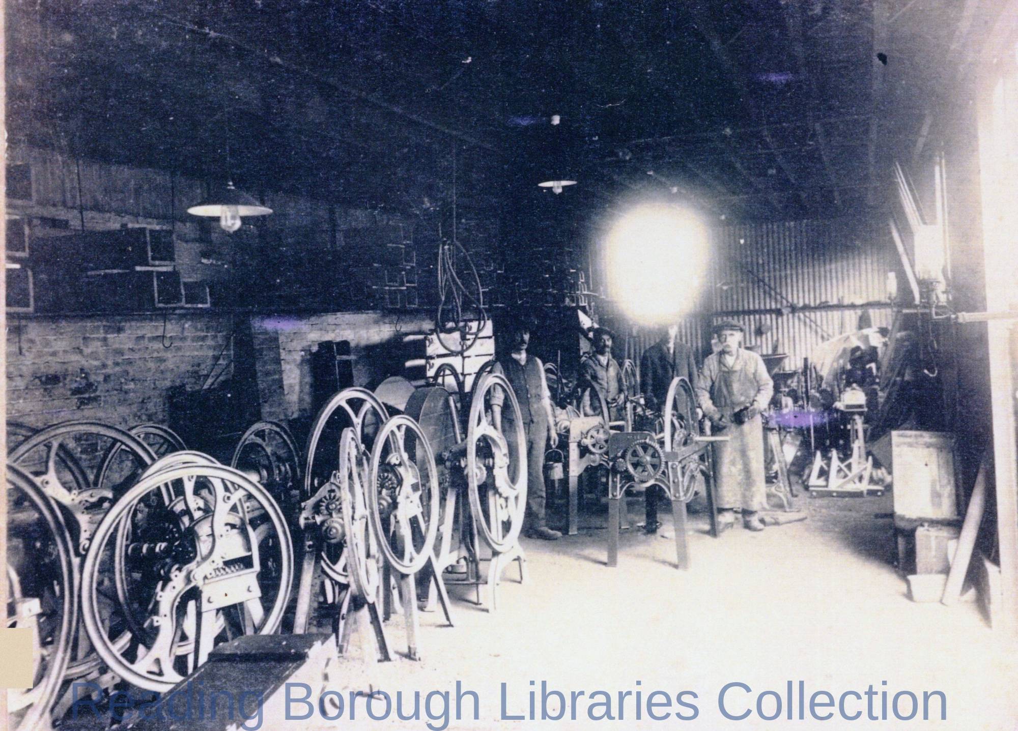 Chaff cutting machines being assembled at the Yield Hall Foundry of John Wilder in Yield Hall Lane, Reading, c1910 Chaff cutting machines being assembled at the Yield Hall Foundry of John Wilder in Yield Hall Lane, Reading, c1910