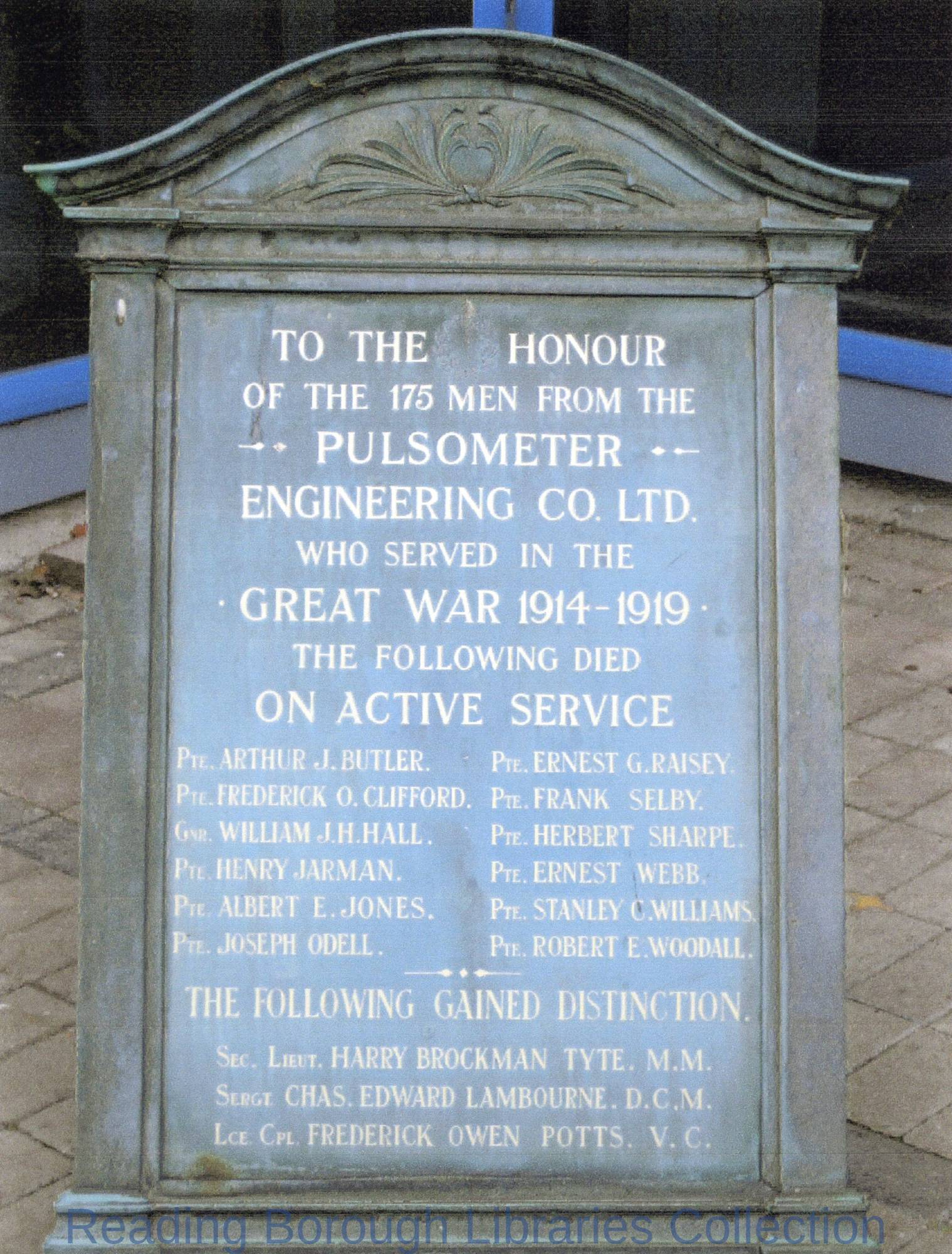The war memorial of the Pulsometer Engineering Company The war memorial of the Pulsometer Engineering Company