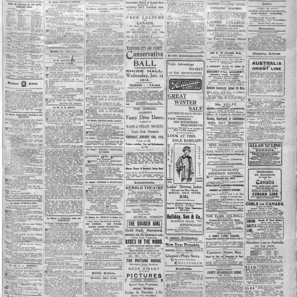 Hereford Times 3rd January 1914 Page 1 Herefordshire History