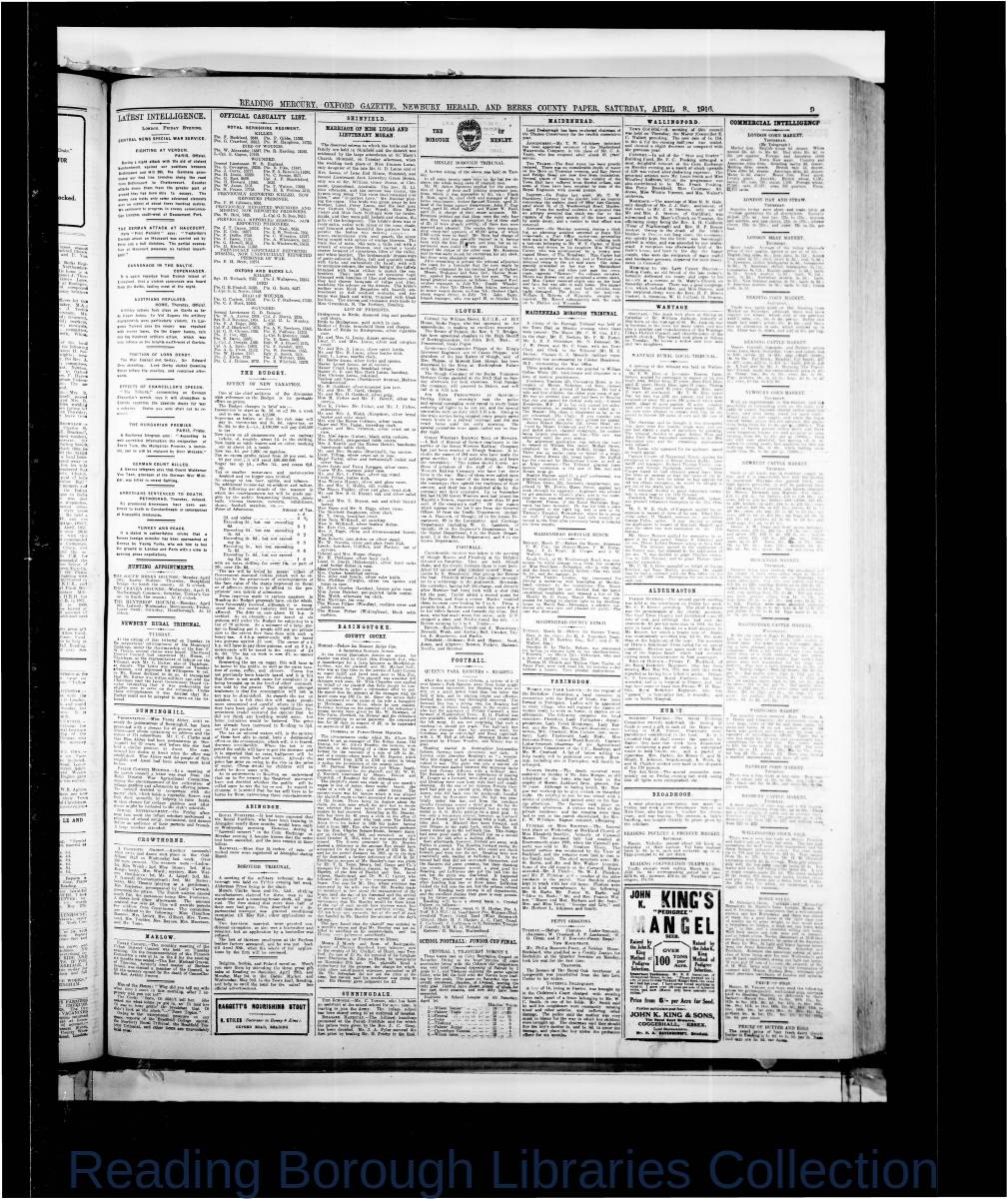 Reading Mercury Oxford Gazette Saturday April 8, 1916. Pg 9 Reading Mercury Oxford Gazette Saturday April 8, 1916. Pg 9