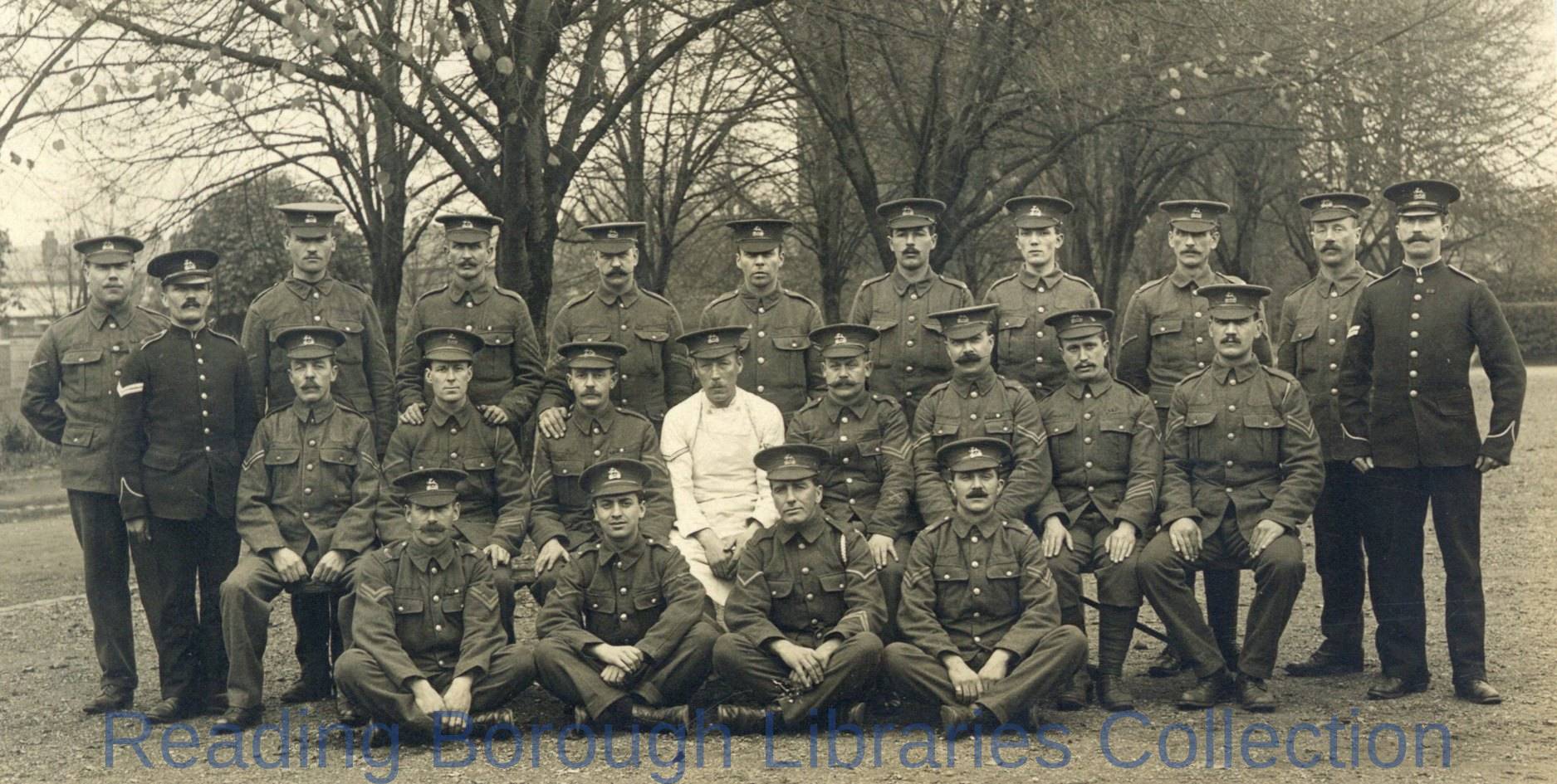 Corporals, Royal Berkshire Regiment, the Depot, Brock Barracks, Reading, c.August 1914. Corporals, Royal Berkshire Regiment, the Depot, Brock Barracks, Reading, c.August 1914.