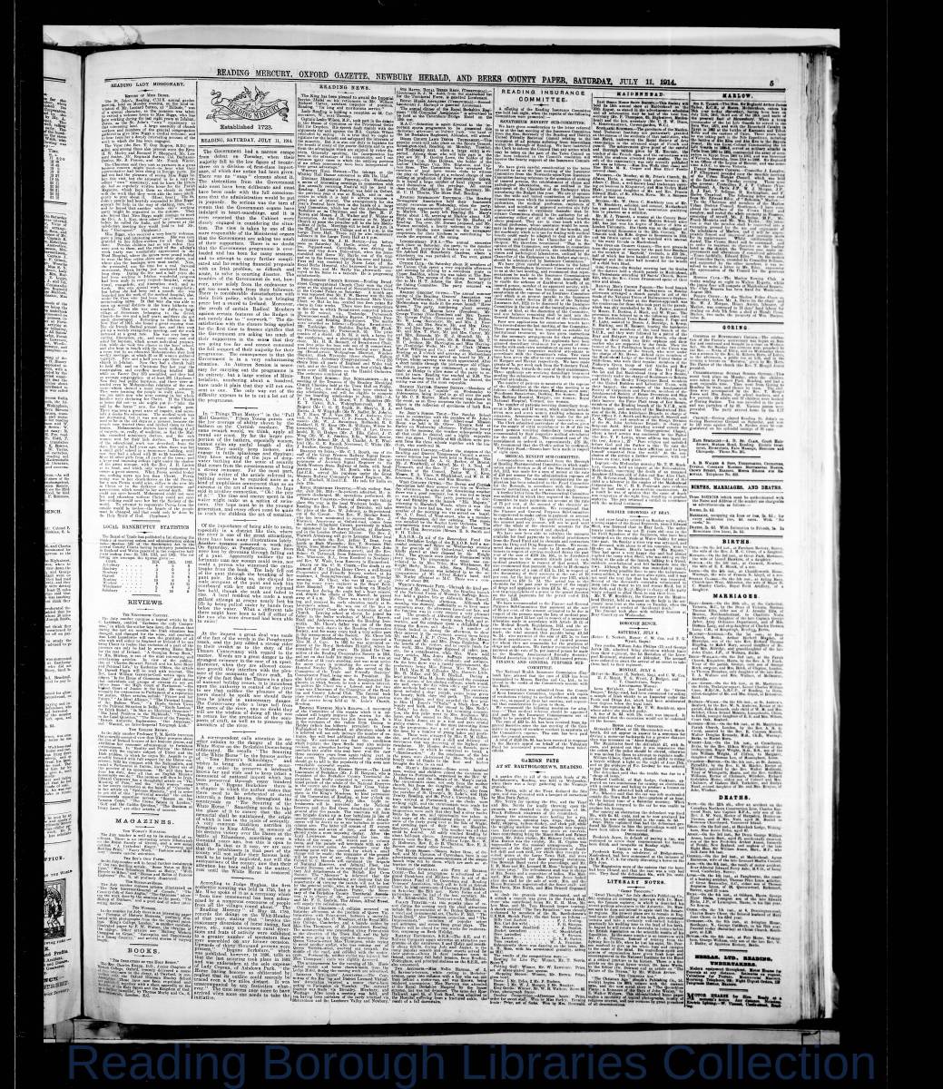 Reading Mercury Oxford Gazette Saturday, July 11, 1914. Pg 5 Reading Mercury Oxford Gazette Saturday, July 11, 1914. Pg 5