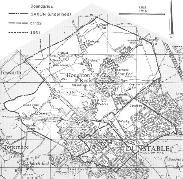 Map Showing the Changing Boundaries of Houghton Regis since Saxon Times