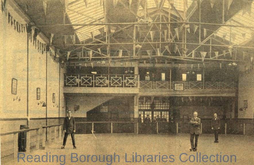The Reading Central Roller Skating Rink, three gentlemen skating, c1912 The Reading Central Roller Skating Rink, three gentlemen skating, c1912