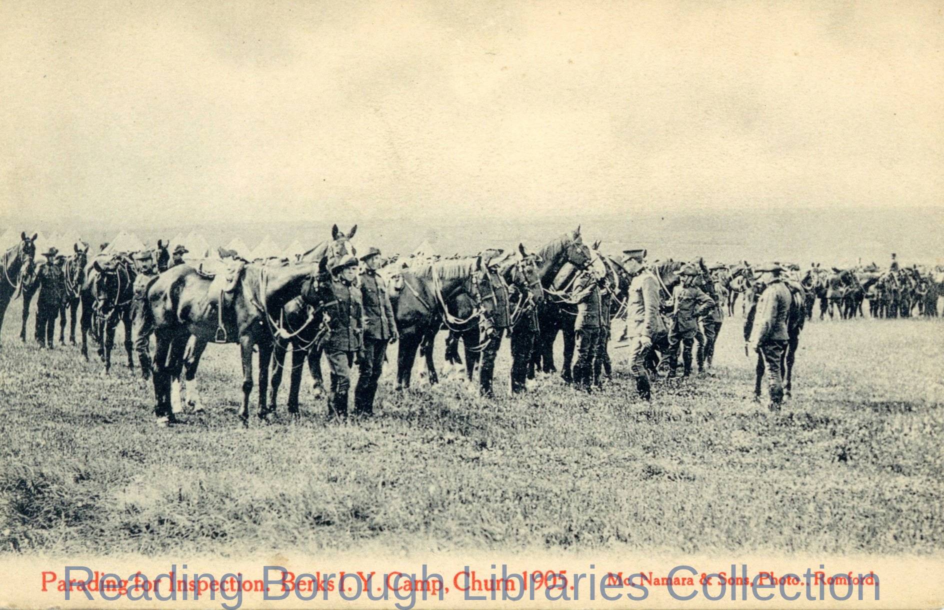 Summer Training Camp; Parading for Inspection. Berks Imperial Yeomanry Camp, Churn, 1905. Summer Training Camp; Parading for Inspection. Berks Imperial Yeomanry Camp, Churn, 1905.