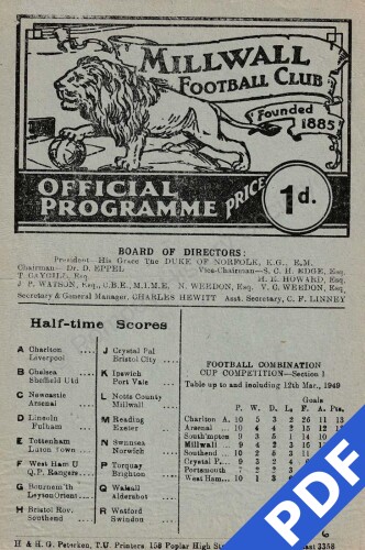 19490319 Official Programme Millwall Away FCC 19490319 Official Programme Millwall Away FCC