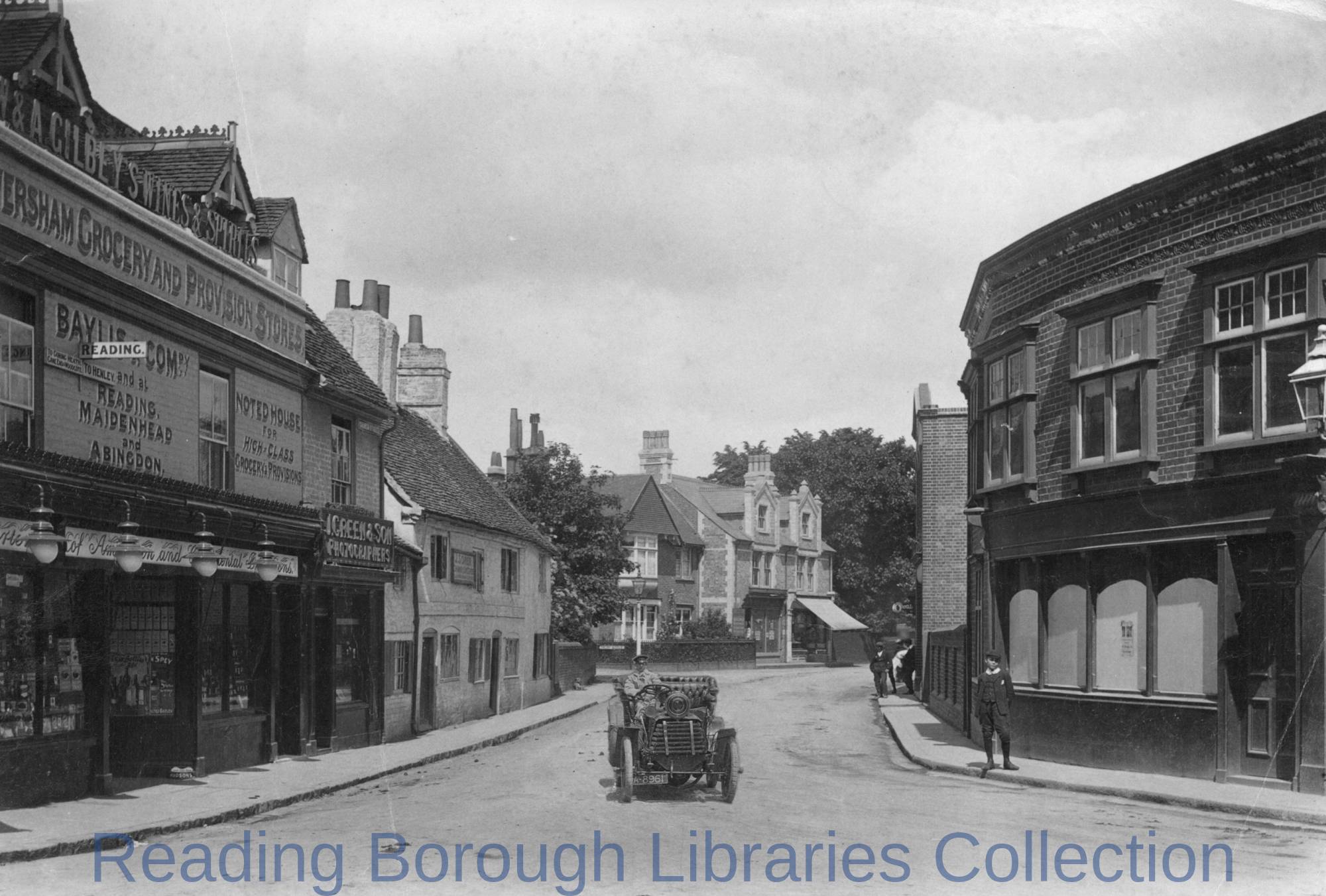 Church Street, Caversham, looking eastwards from the corner of Church Road and Bridge Street (Berry's Corner), 1908 Church Street, Caversham, looking eastwards from the corner of Church Road and Bridge Street (Berry's Corner), 1908