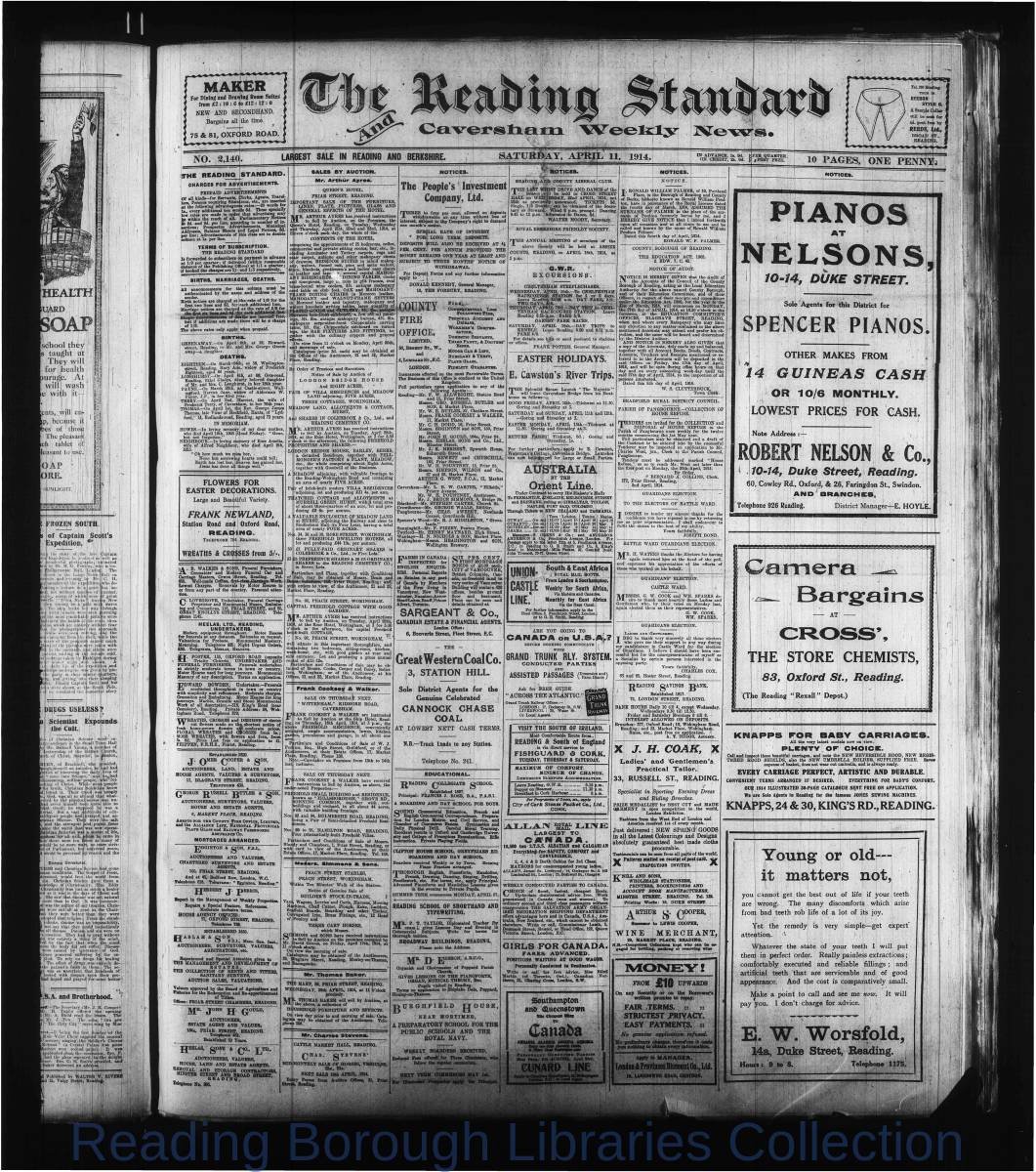 Reading Standard, Saturday, April 11, 1914. Pg 1 Reading Standard, Saturday, April 11, 1914. Pg 1