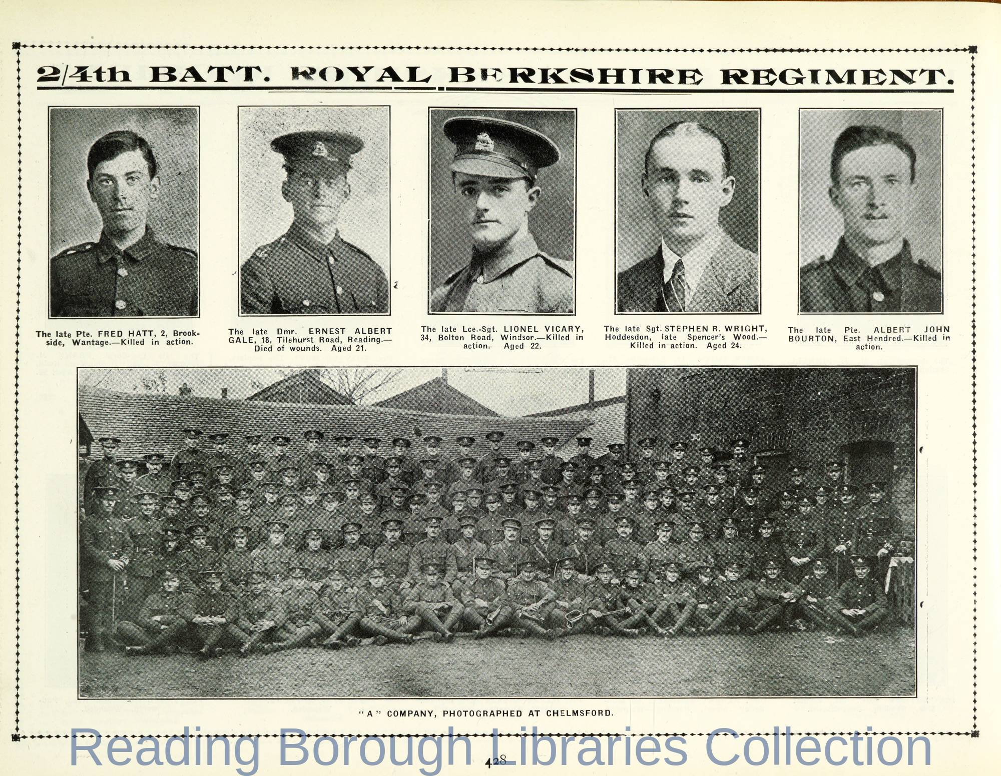 Berkshire and The War: the "Reading Standard" pictorial record. Volume 2. p 428 Berkshire and The War: the "Reading Standard" pictorial record. Volume 2. p 428