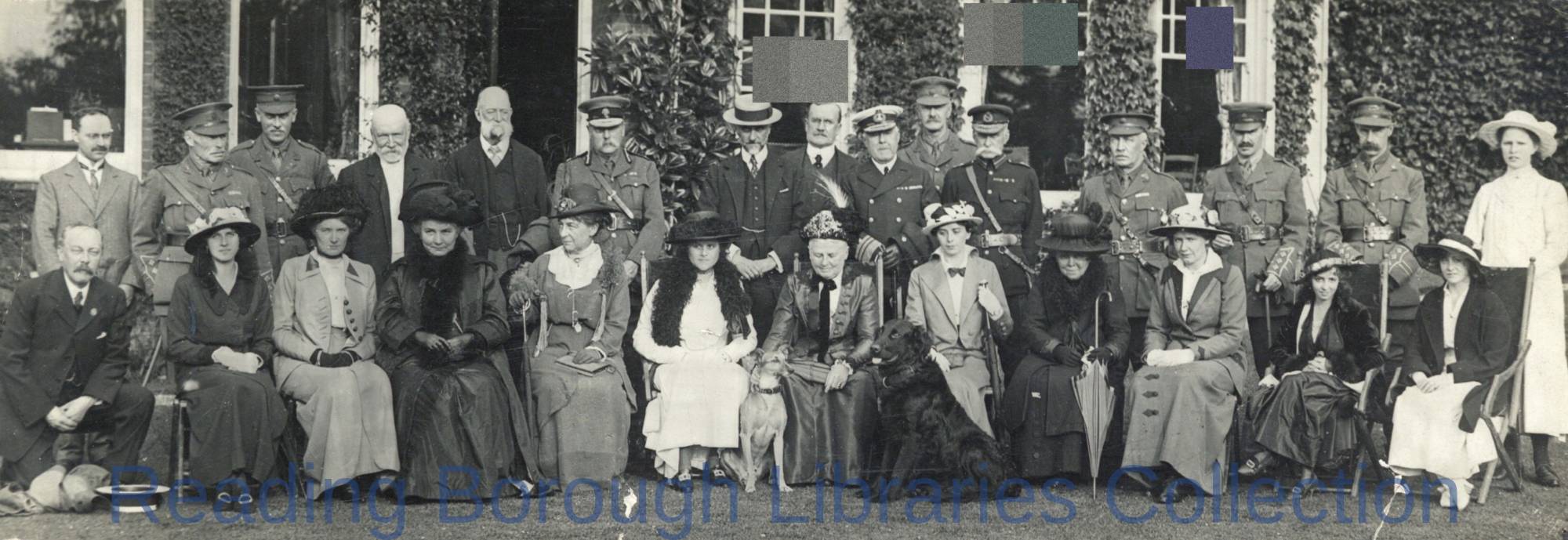 A Party of People Outside a Large House In or Near Reading, 1915, who had witnessed or taken part in a Recruiting Drive. Including Admiral Fleet, Leonard Goodhart Sutton, Sir Percy Sanderson, and Alderman Charles Gyningham Field. A Party of People Outside a Large House In or Near Reading, 1915, who had witnessed or taken part in a Recruiting Drive. Including Admiral Fleet, Leonard Goodhart Sutton, Sir Percy Sanderson, and Alderman Charles Gyningham Field.